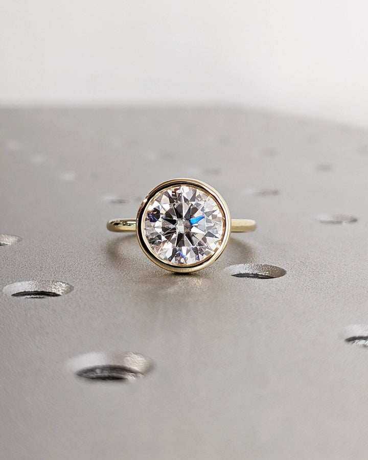 2.50CT Round Cut Bezel Lab Grown Diamond Engagement Ring For Women