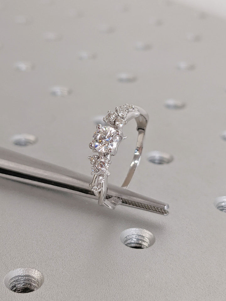 0.50CT Round Cut Cluster Lab Grown Diamond Engagement Ring For Women