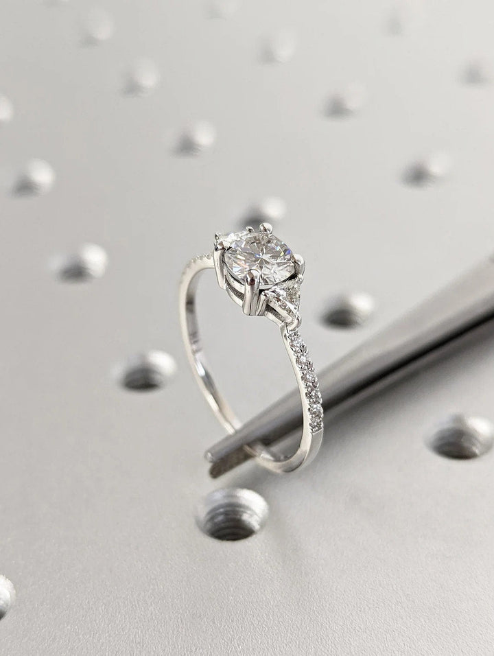 1.0CT Round Cut Unique 3 Stone Pave Lab Grown Diamond Engagement Ring For Her