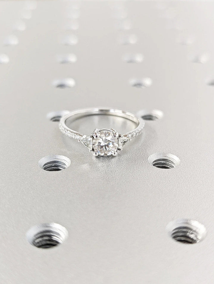 1.0CT Round Cut Unique 3 Stone Pave Lab Grown Diamond Engagement Ring For Her