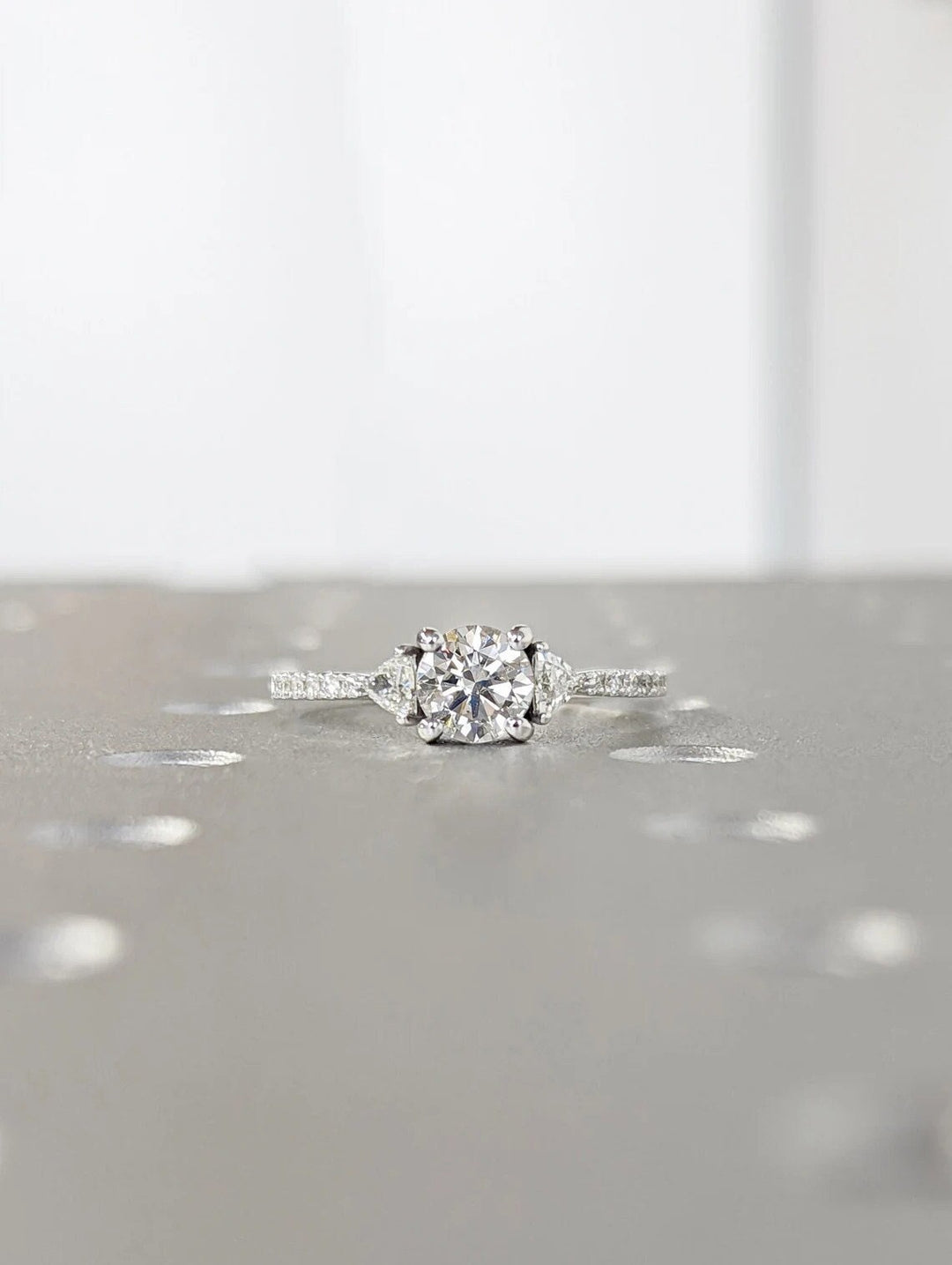1.0CT Round Cut Unique 3 Stone Pave Lab Grown Diamond Engagement Ring For Her