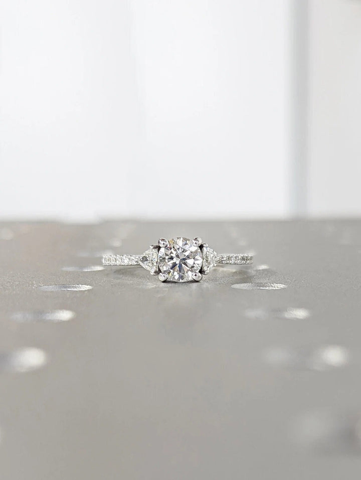 1.0CT Round Cut Unique 3 Stone Pave Lab Grown Diamond Engagement Ring For Her