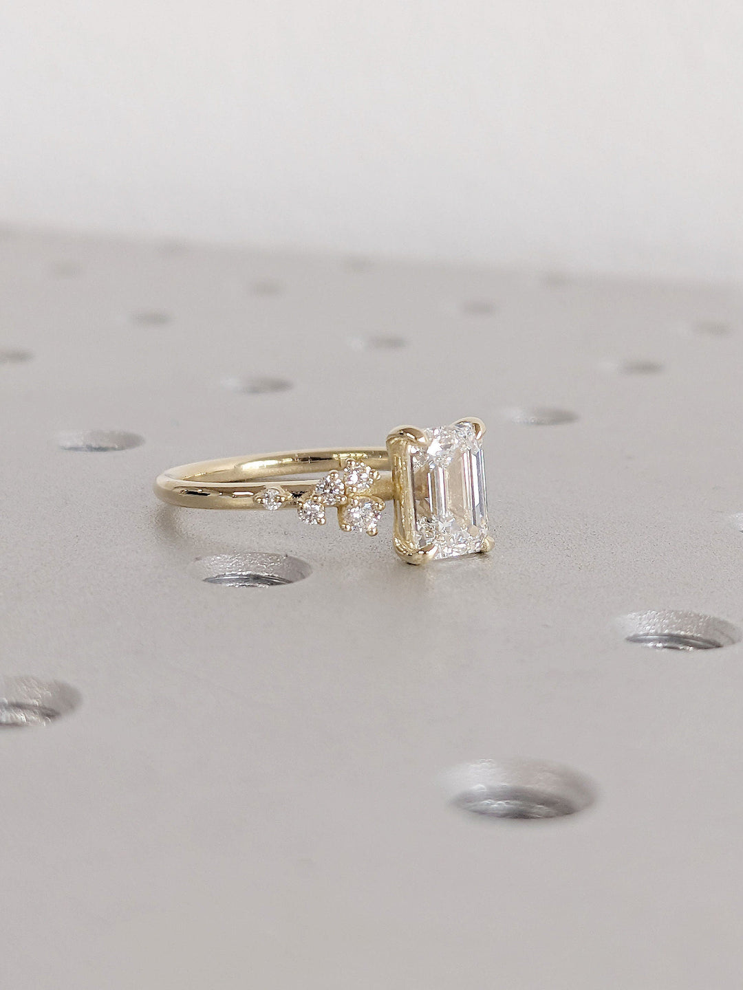 1.50CT Emerald Cut Cluster Lab Grown Diamond Engagement Ring For Women