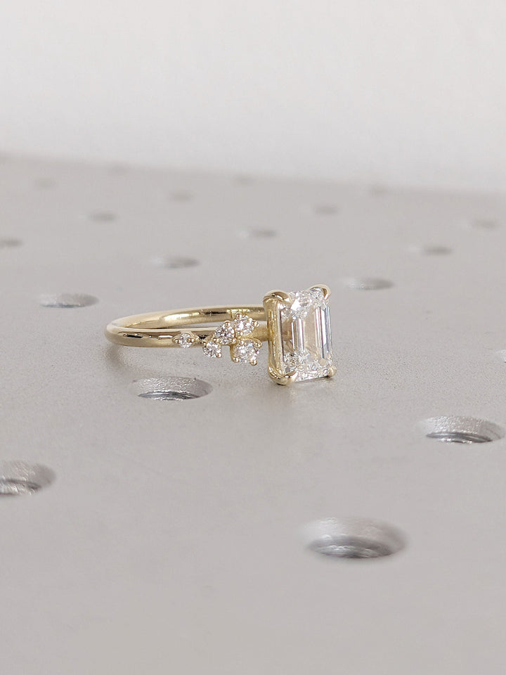 1.50CT Emerald Cut Cluster Lab Grown Diamond Engagement Ring For Women