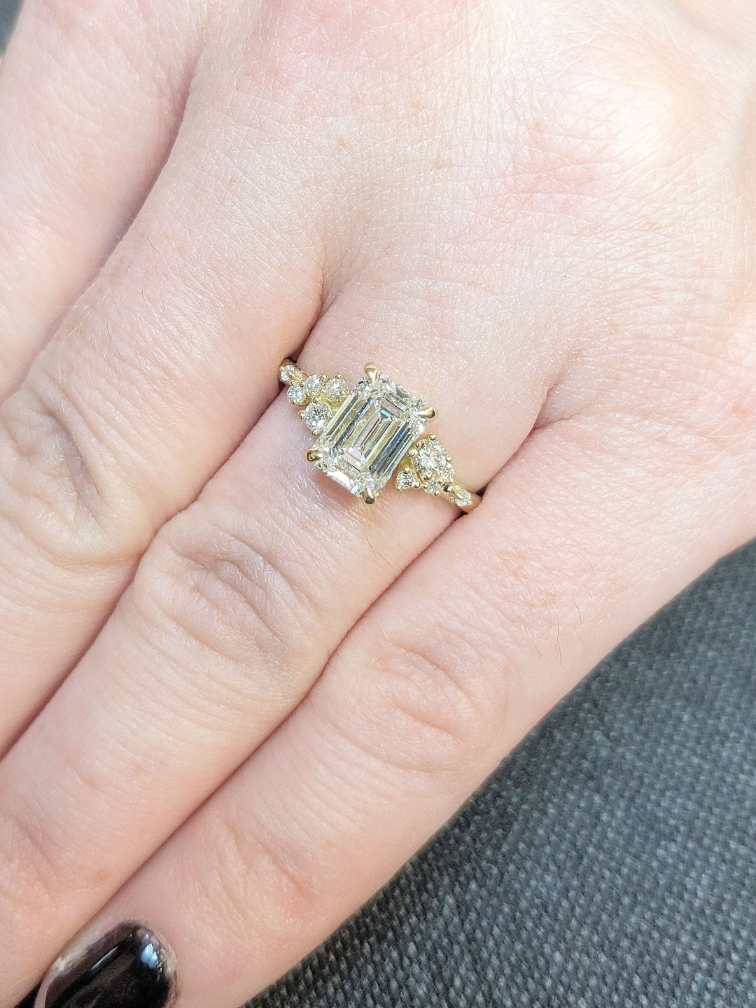 1.50CT Emerald Cut Cluster Lab Grown Diamond Engagement Ring For Women