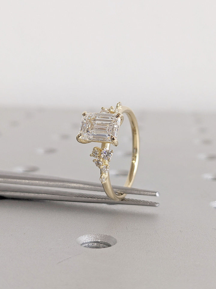 1.50CT Emerald Diamond Cluster Lab Grown Engagement Ring For Her