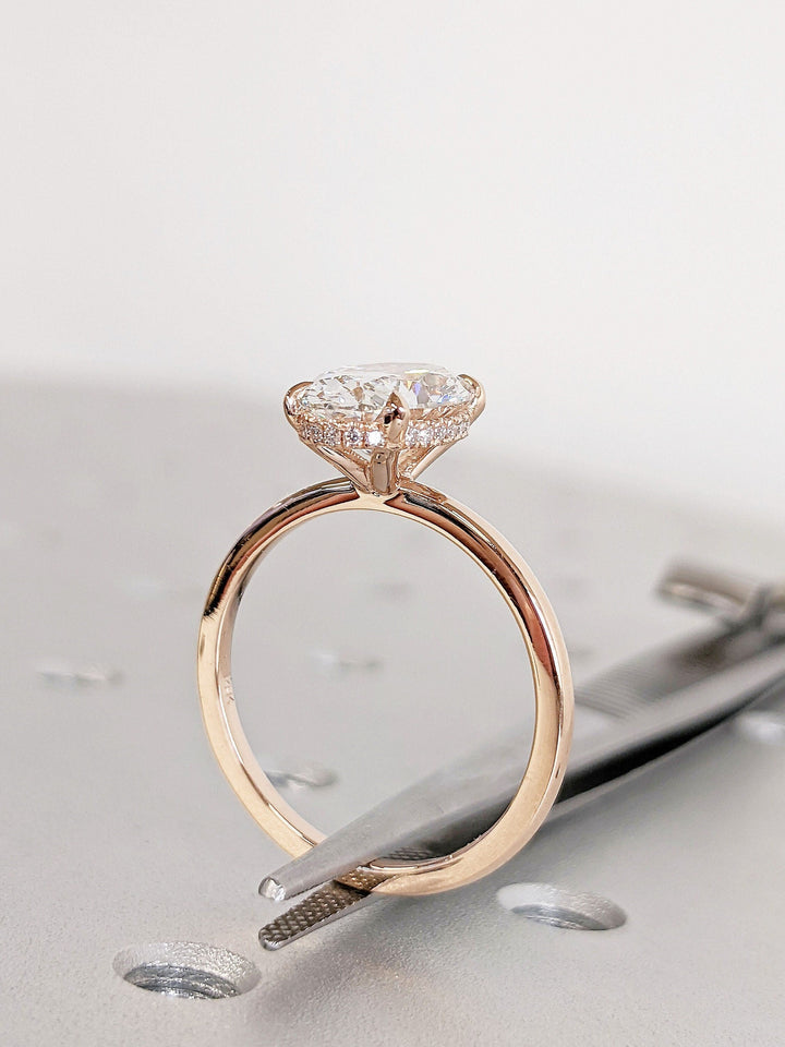 2.50CT Oval Cut Hidden Halo Lab Grown Diamond Engagement Ring Pretty Engagement Rings
