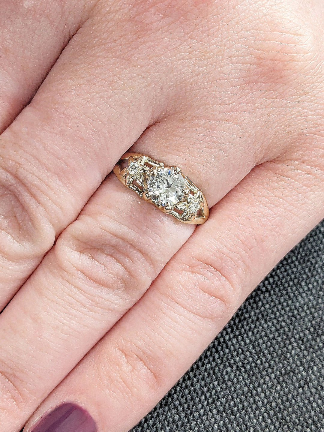 1.0CT Round Cut Unique 3 Stone Lab Grown Diamond Engagement Ring For Women