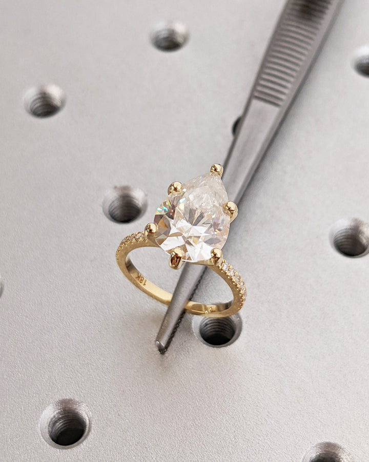 4.0CT Pear Cut Pave IGI Certified Lab Grown Diamond Hidden Halo Engagement Ring