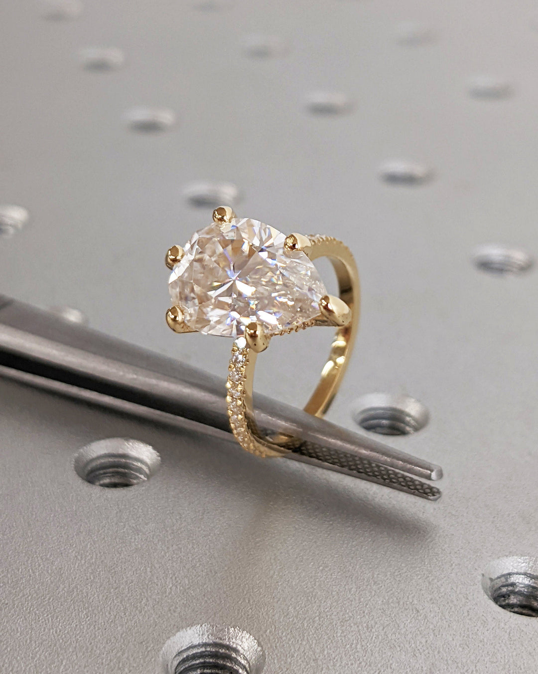 4.0CT Pear Cut Pave IGI Certified Lab Grown Diamond Hidden Halo Engagement Ring