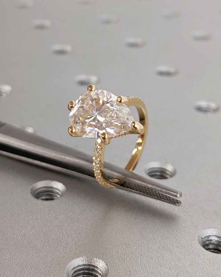4.0CT Pear Cut Pave IGI Certified Lab Grown Diamond Hidden Halo Engagement Ring