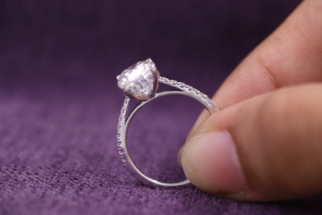 2.50CT Elongated Cushion Cut Pave Lab Grown Hidden Halo Diamond Engagement Ring For Her