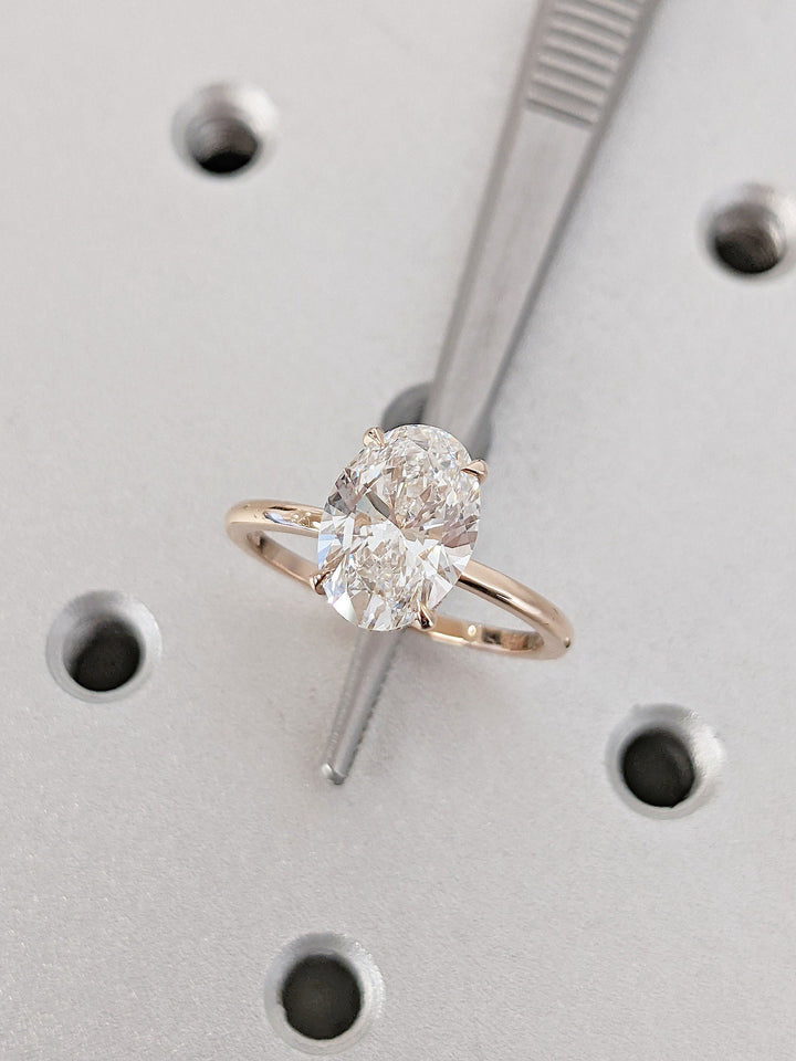 2.50CT Oval Cut Hidden Halo Lab Grown Diamond Engagement Ring Pretty Engagement Rings