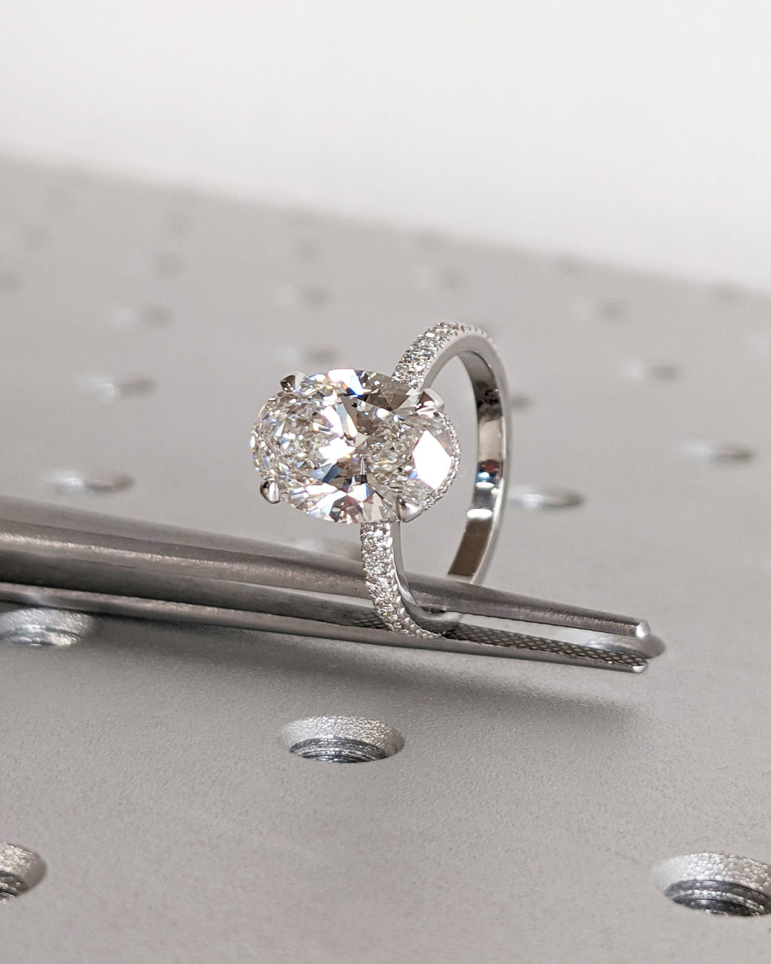 3.0CT Oval Cut Micro Pave Lab Grown Diamond Hidden Halo Engagement Ring For Her