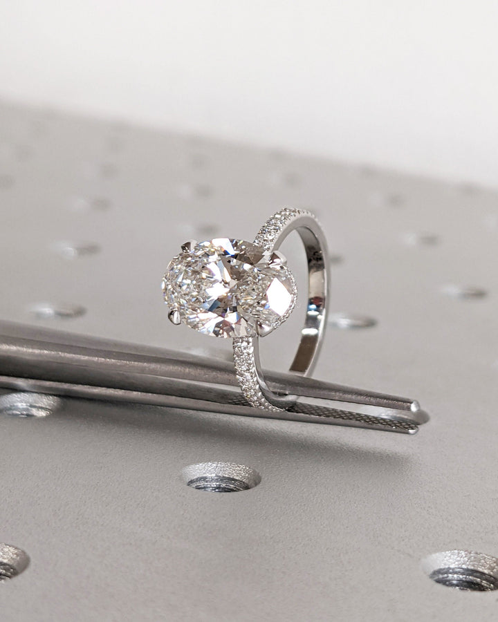 3.0CT Oval Cut Micro Pave Lab Grown Diamond Hidden Halo Engagement Ring For Her