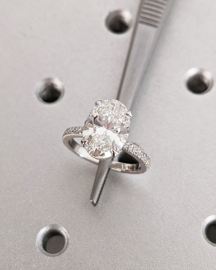3.0CT Oval Cut Pave Lab Grown Diamond Hidden Halo Engagement Ring For Women