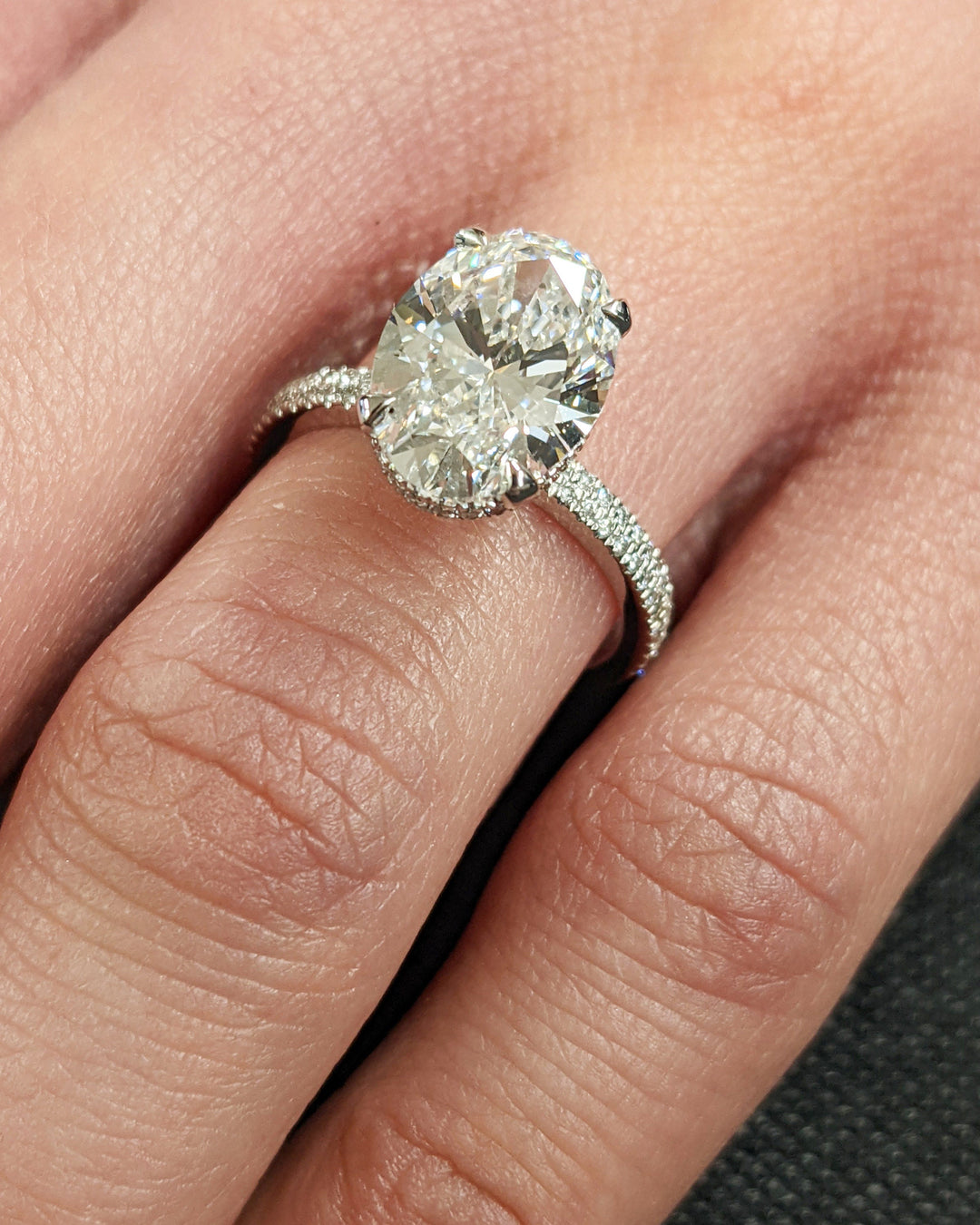 3.0CT Oval Cut Pave Lab Grown Diamond Hidden Halo Engagement Ring For Women