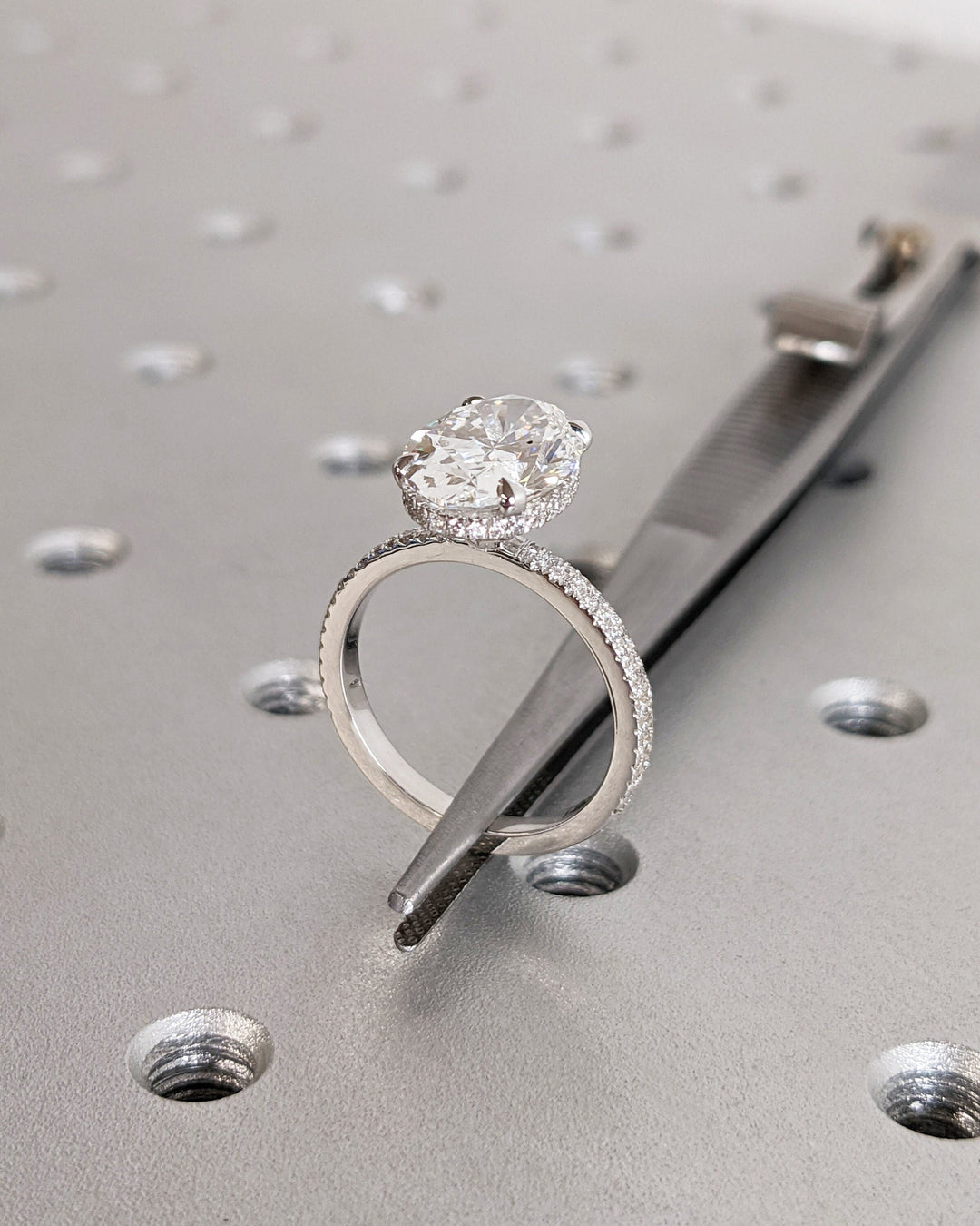 3.0CT Oval Cut Micro Pave Lab Grown Diamond Hidden Halo Engagement Ring For Her