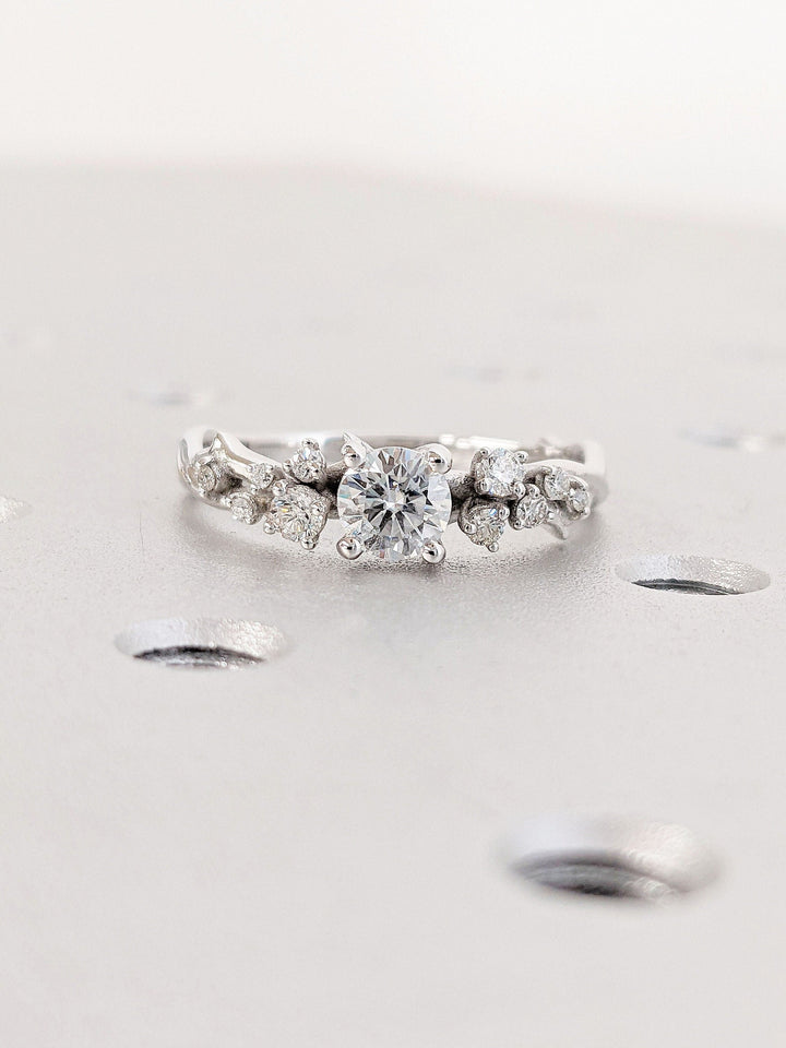 0.50CT Round Cut Cluster Lab Grown Diamond Engagement Ring For Women