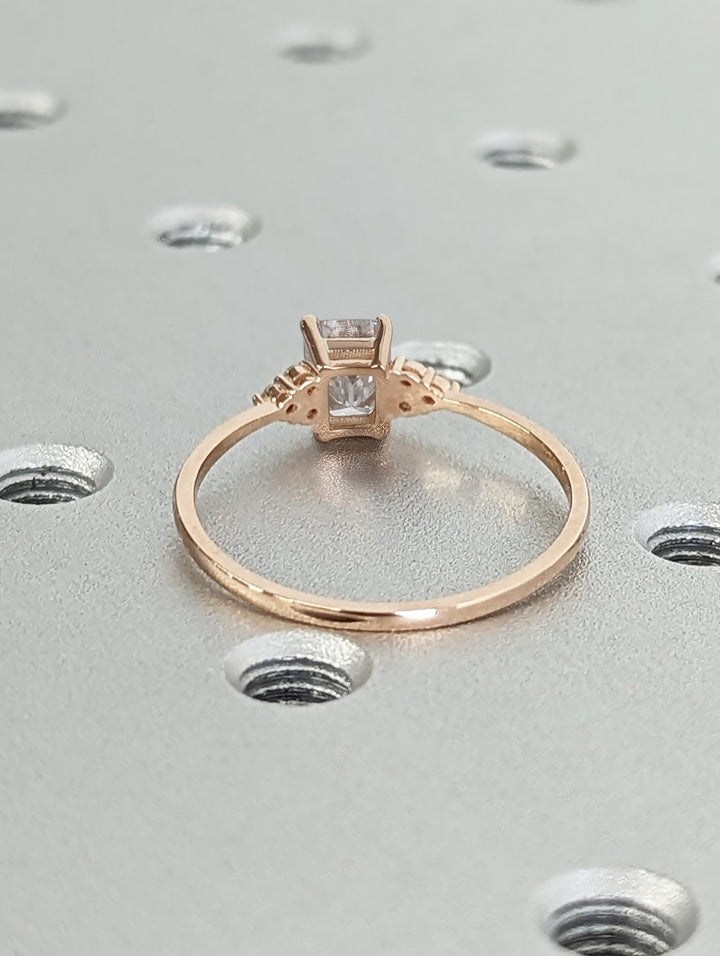 1.0CT Emerald Cut Cluster Lab Grown Diamond Engagement Ring For Women