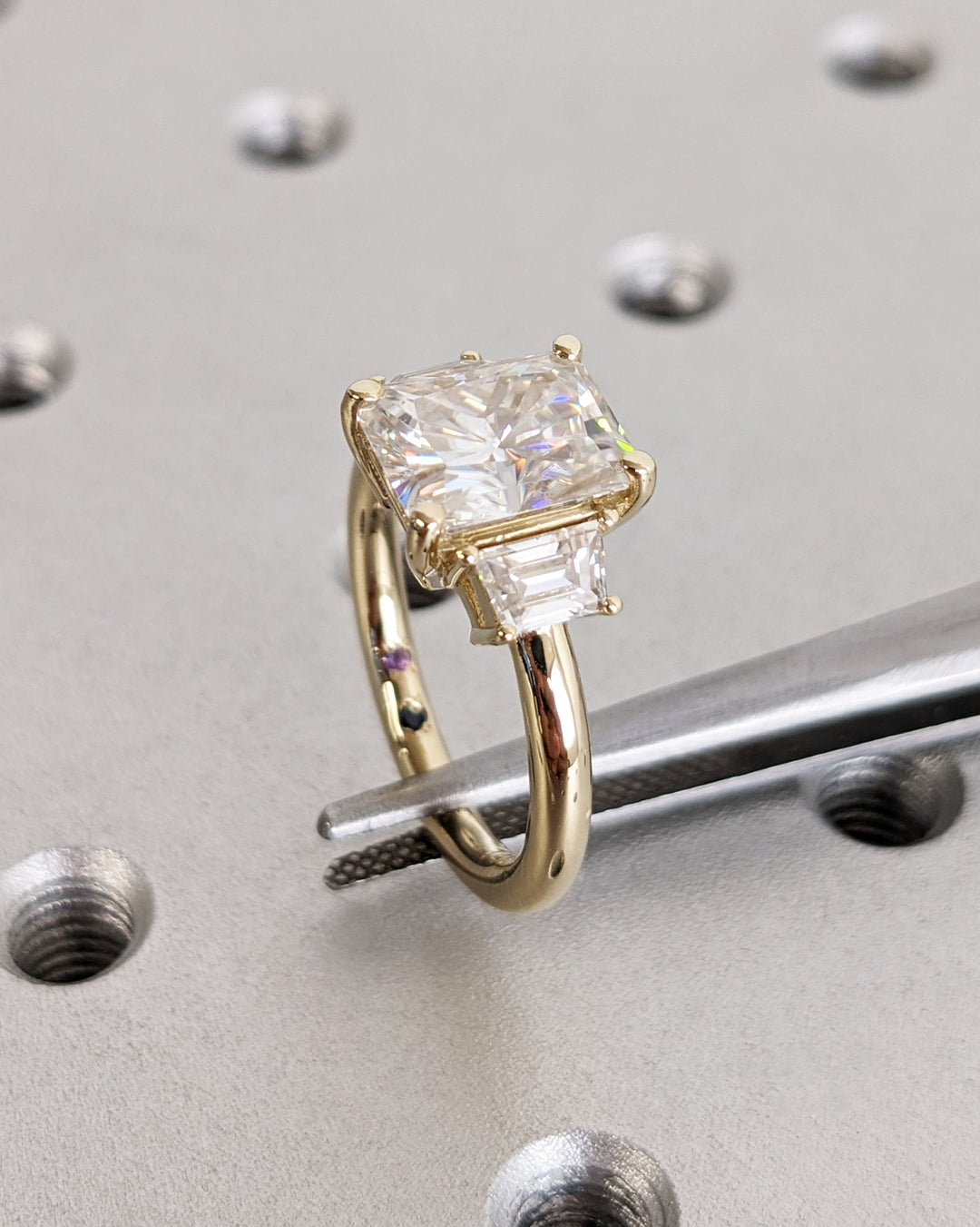 2.50CT Radiant Cut Three Stone Lab Grown Diamond Engagement Ring Wide Band Diamond Rings