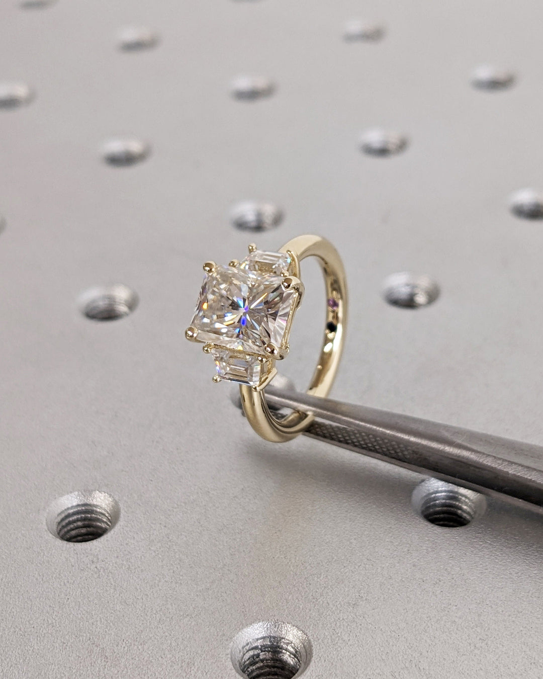 2.50CT Radiant Cut Three Stone Lab Grown Diamond Engagement Ring Wide Band Diamond Rings