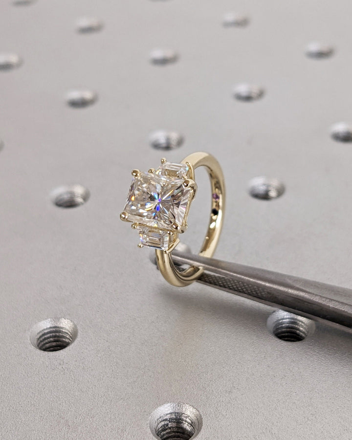 2.50CT Radiant Cut Three Stone Lab Grown Diamond Engagement Ring Wide Band Diamond Rings