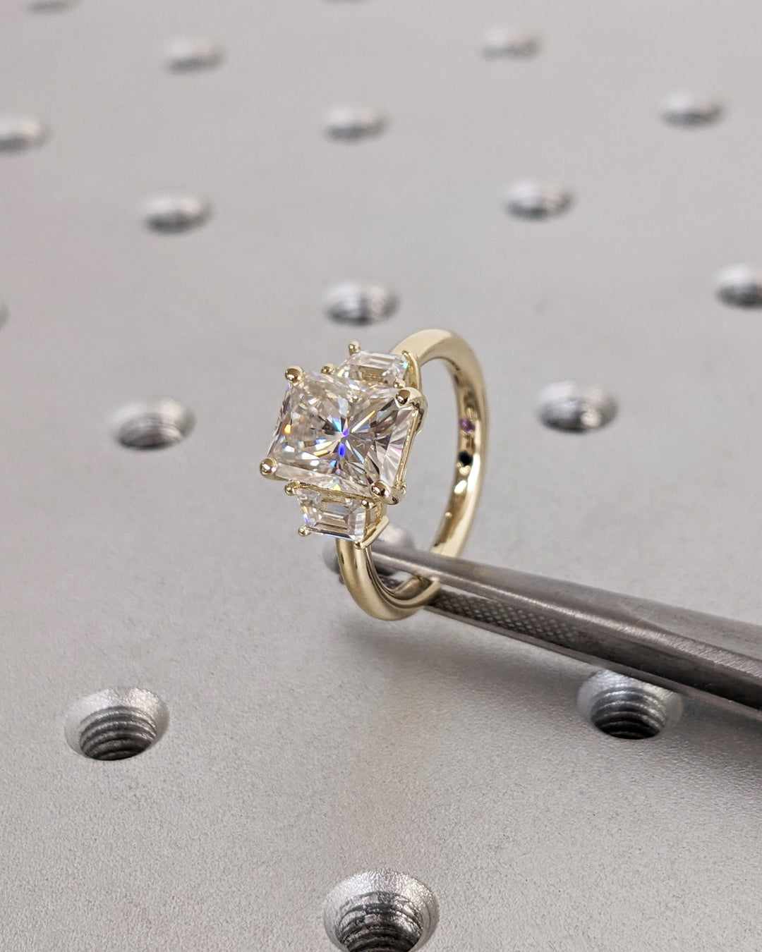 2.50CT Radiant Cut 3 Stone Lab Grown Diamond Engagement Ring For Women
