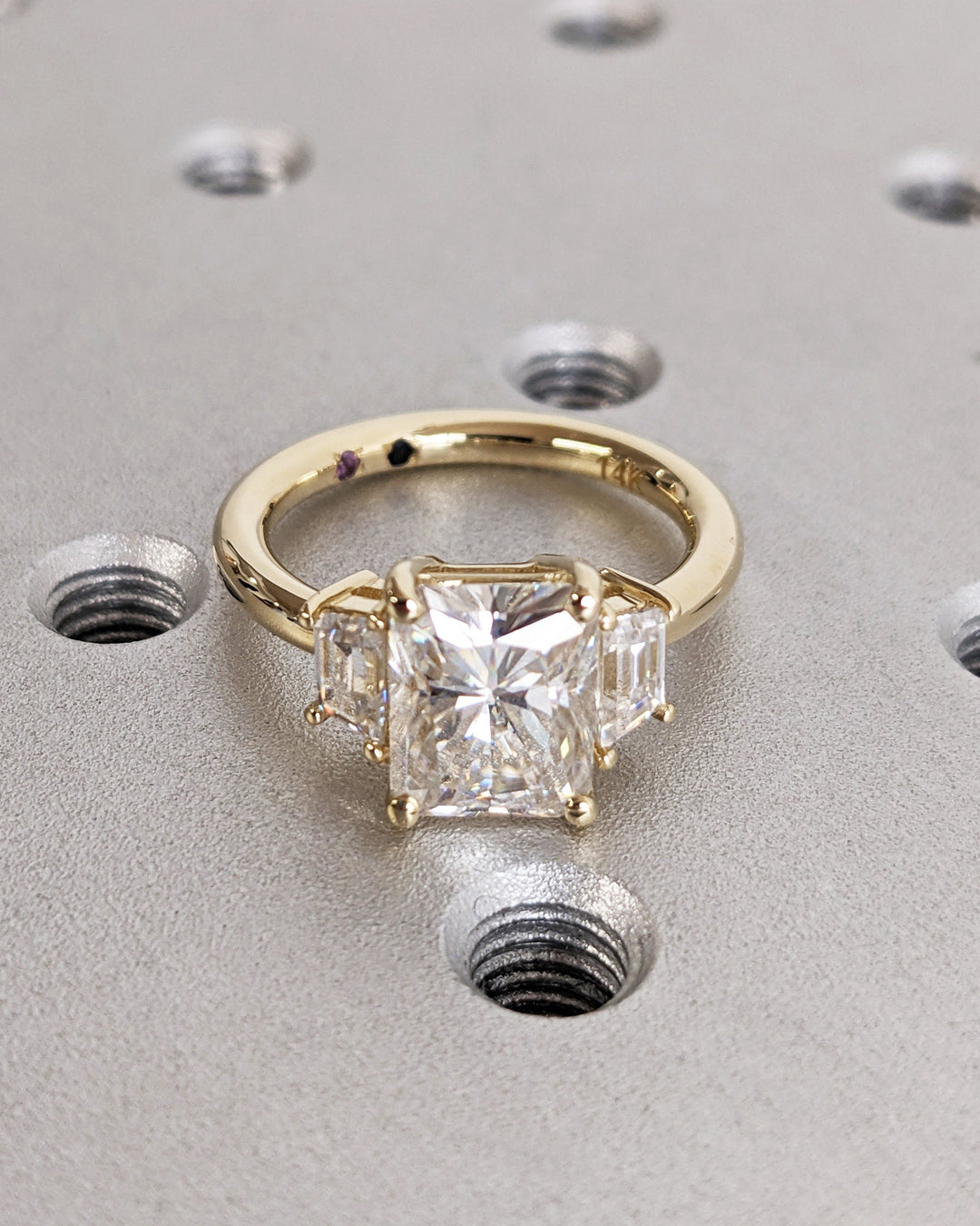 2.50CT Radiant Cut Three Stone Lab Grown Diamond Engagement Ring Wide Band Diamond Rings