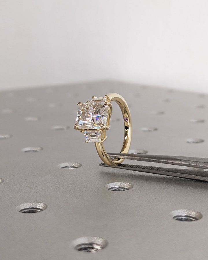 2.50CT Radiant Cut 3 Stone Lab Grown Diamond Engagement Ring For Women