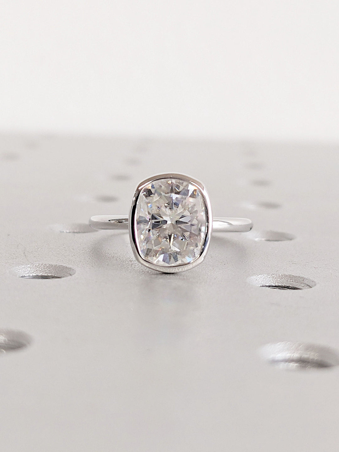 2.50CT Elongated Cushion Cut Bezel Lab Grown Diamond Engagement Ring Nature Inspired Engagement Rings