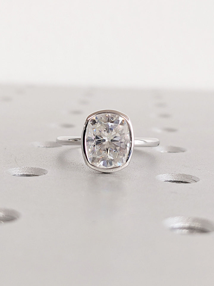 2.50CT Elongated Cushion Cut Bezel Lab Grown Diamond Engagement Ring Nature Inspired Engagement Rings
