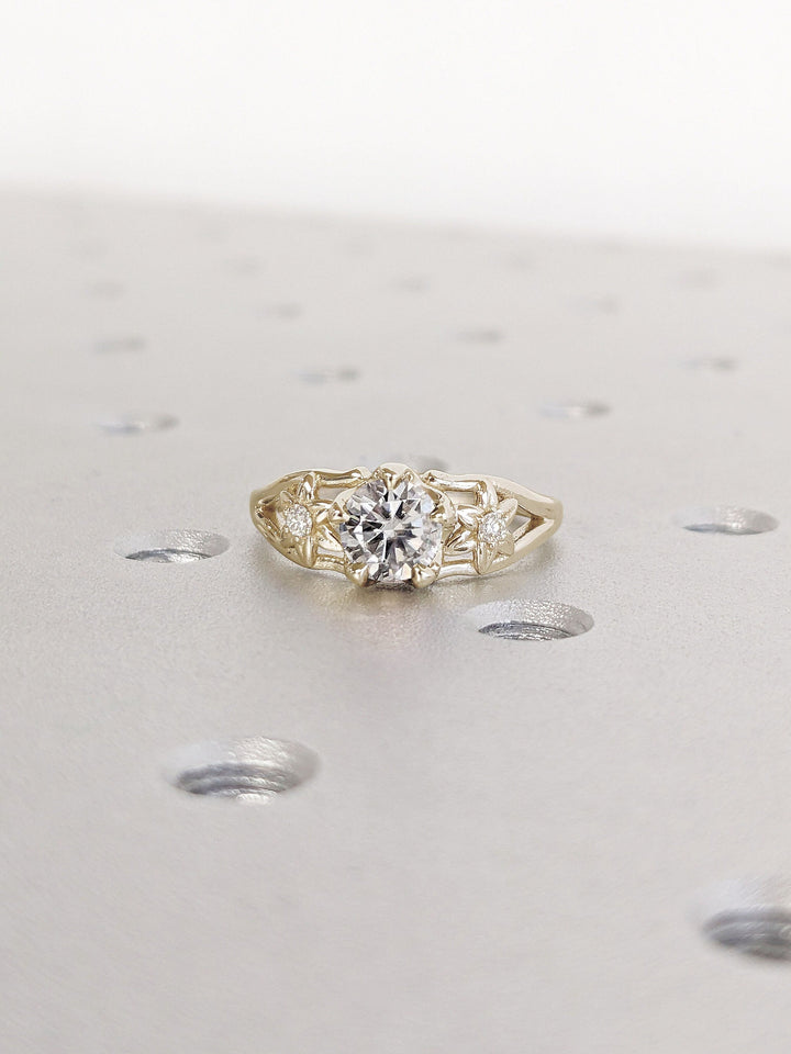 1.0CT Round Cut Unique 3 Stone Lab Grown Diamond Engagement Ring For Women