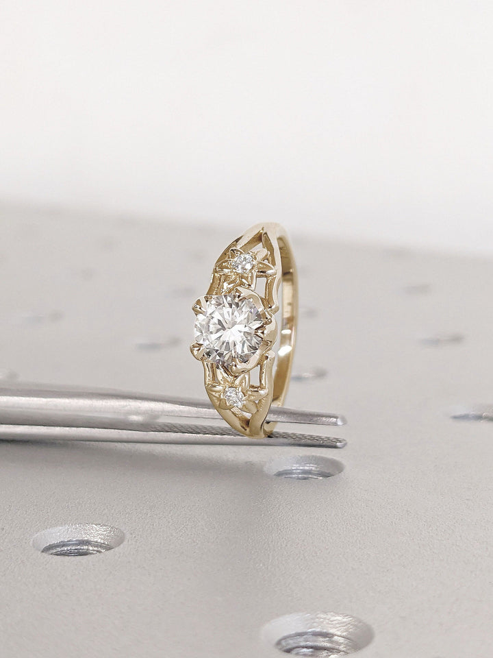 1.0CT Round Cut Unique 3 Stone Lab Grown Diamond Engagement Ring For Women