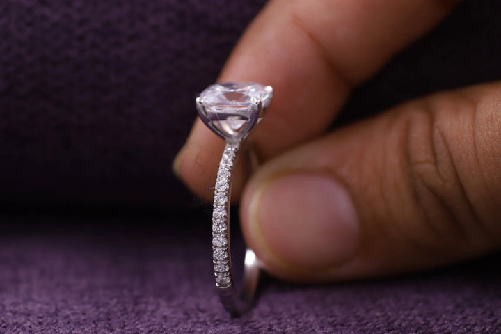 1.50CT Cushion Cut Pave Lab Grown Diamond Engagement Ring For Women