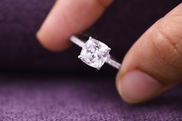 1.50CT Cushion Cut Pave Lab Grown Diamond Engagement Ring For Women