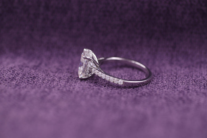 2.50CT Elongated Cushion Cut Pave Lab Grown Hidden Halo Diamond Engagement Ring For Her