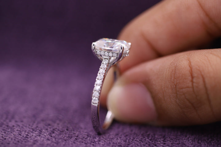 2.50CT Elongated Cushion Cut Pave Lab Grown Hidden Halo Diamond Engagement Ring For Her