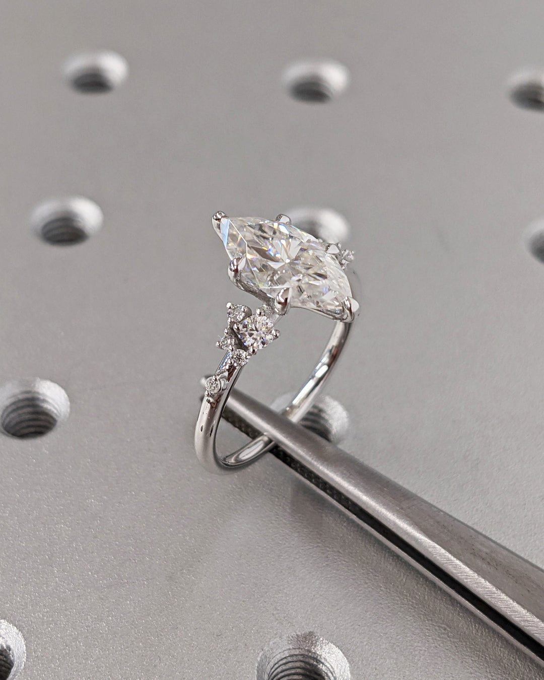 1.50CT Marquise Cut Cluster Lab Grown Diamond Engagement Ring in 18K White Gold
