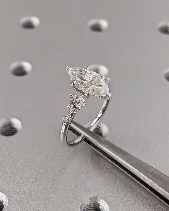 1.50CT Marquise Cut Cluster Lab Grown Diamond Engagement Ring in 18K White Gold