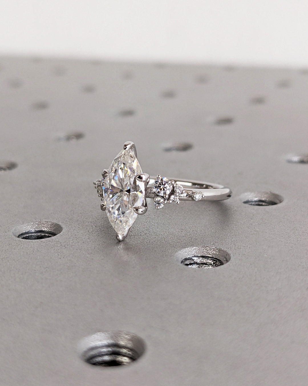 1.50CT Marquise Cut Cluster Lab Grown Diamond Engagement Ring in 18K White Gold