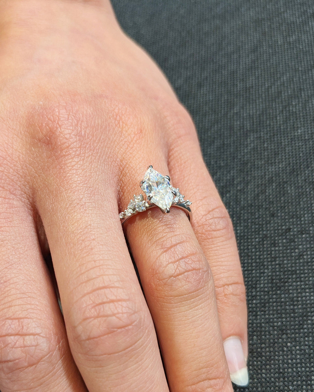 1.50CT Marquise Cut Cluster Lab Grown Diamond Engagement Ring in 18K White Gold