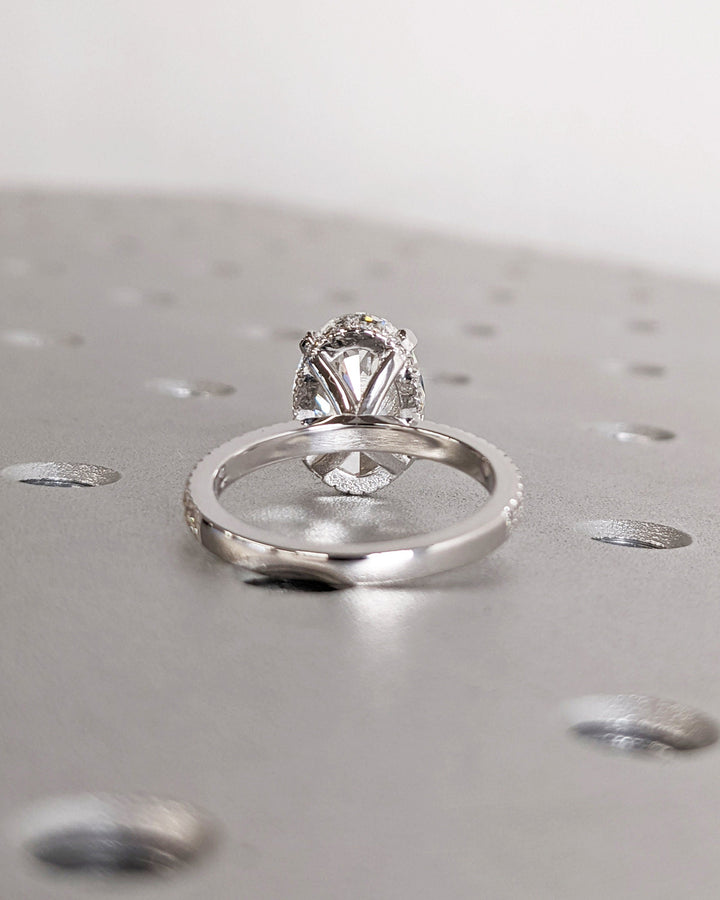 3.0CT Oval Cut Micro Pave Lab Grown Diamond Hidden Halo Engagement Ring For Her