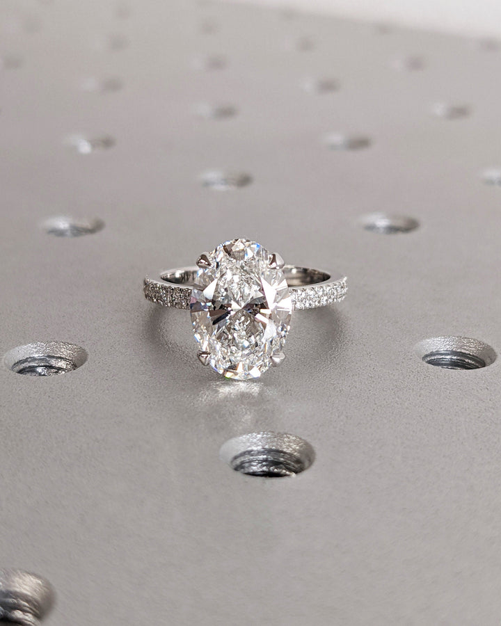 3.0CT Oval Cut Micro Pave Lab Grown Diamond Hidden Halo Engagement Ring For Her