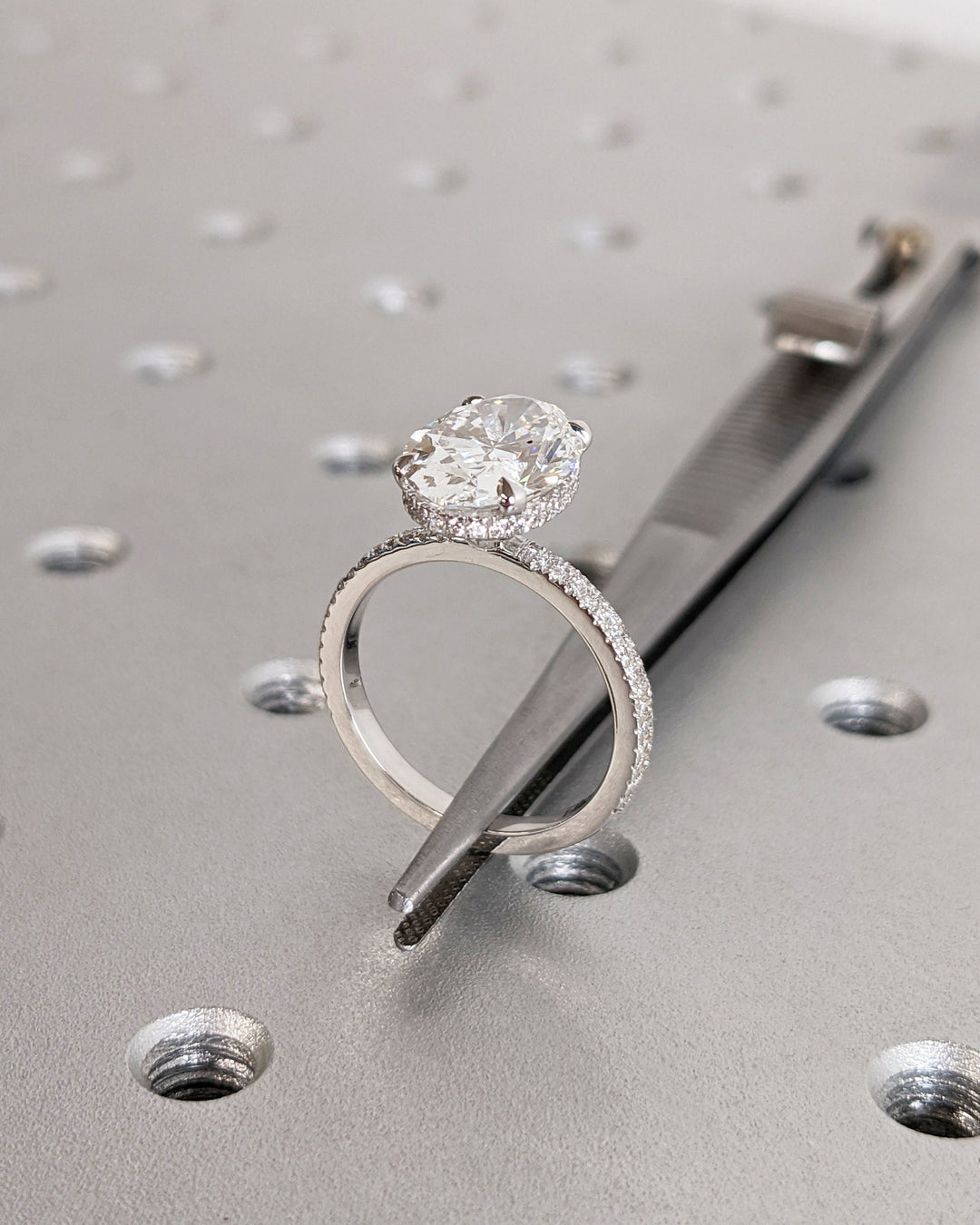 3.0CT Oval Cut Pave Lab Grown Diamond Hidden Halo Engagement Ring For Women