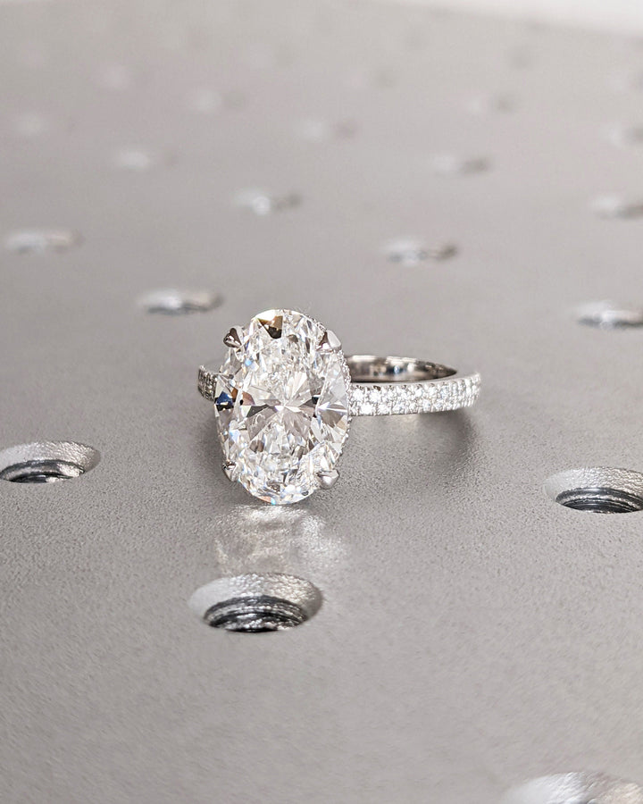 3.0CT Oval Cut Pave Lab Grown Diamond Hidden Halo Engagement Ring For Women