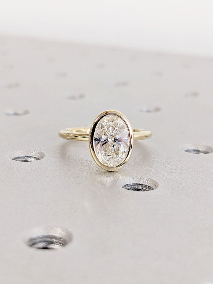 1.50CT Oval Cut Bezel Solitaire Wedding Ring Lab Grown Diamond Engagement Ring