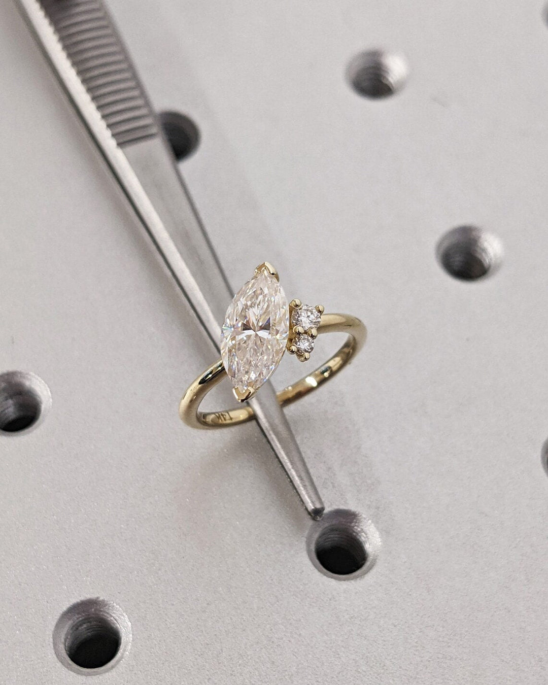 1.0CT Asymmetrical Marquise Cut Cluster Lab Grown Diamond Engagement Ring For Women