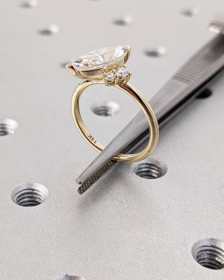 1.0CT Asymmetrical Marquise Cut Cluster Lab Grown Diamond Engagement Ring For Women