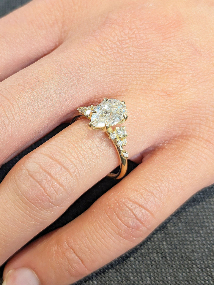 1.50CT Pear Cut Cluster Lab Grown Diamond Engagement Ring For Women